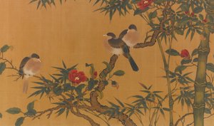 Aves, bambú y camelias de Unbekannt Unbekannt